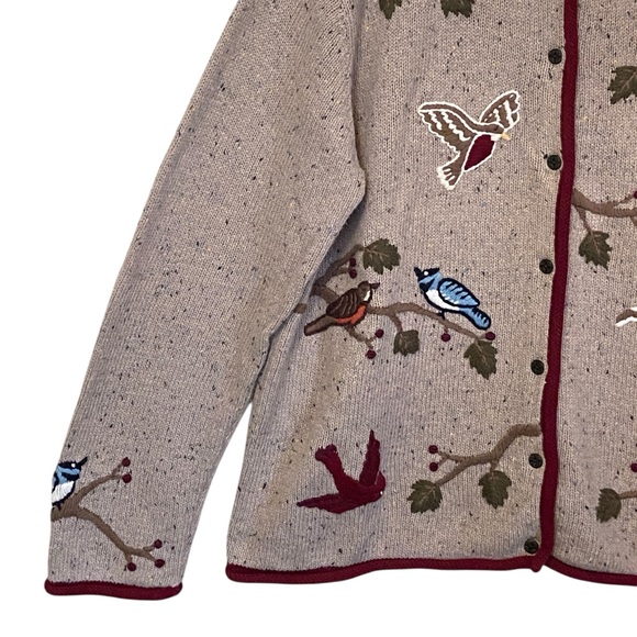 Christopher & Banks Hand Embroidered Bird Cardigan Sweater Large Y2K - Picture 3 of 15